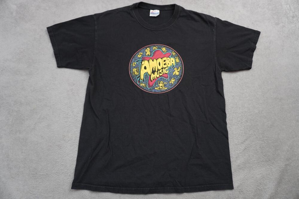 Amoeba Music Record Store Shirt Mens Large Black Psychedelic Graphic Tee Hanes